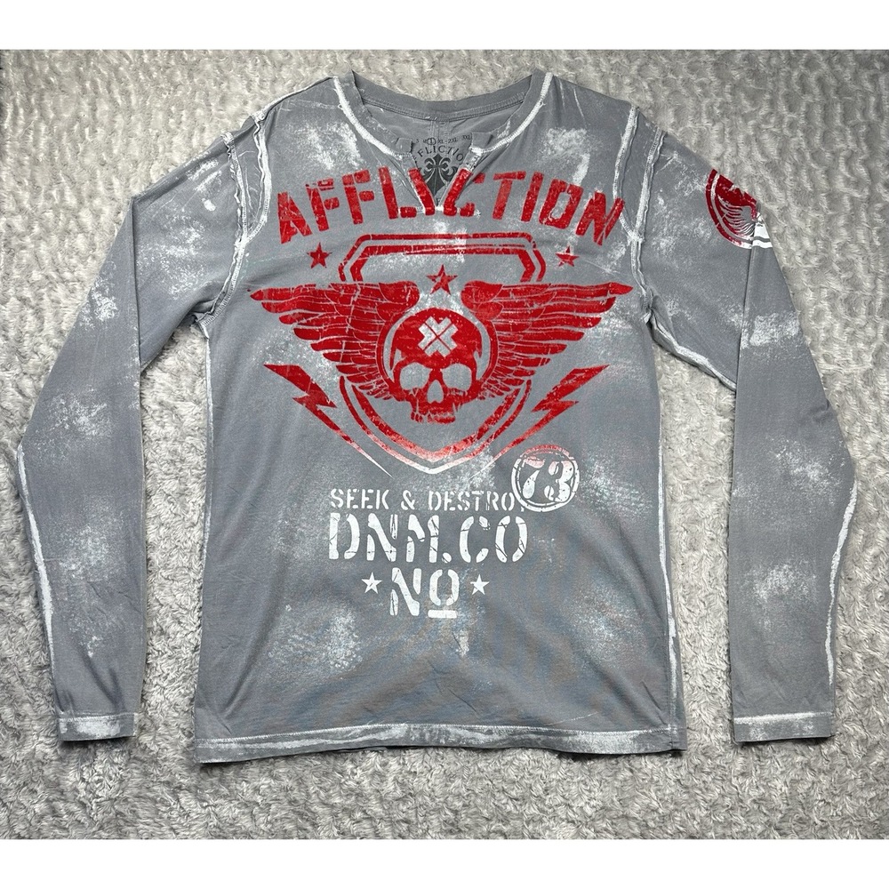 Affliction Men's Long Sleeve Graphic Tee - Gray & Red